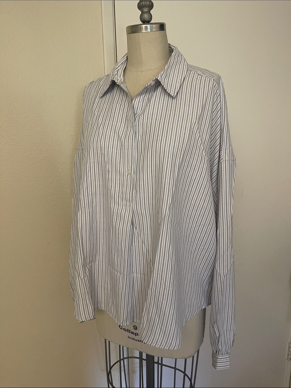 Max Studio White and Blue Striped Button-Down Shirt